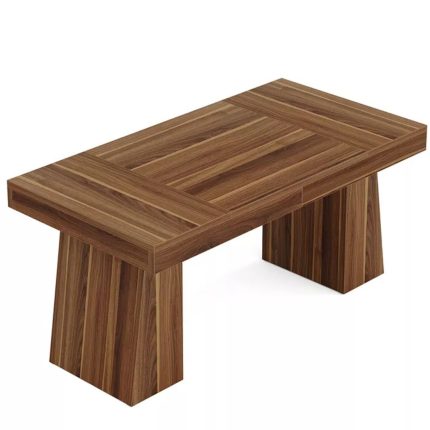 55-Inch Mid-Century Executive Desk with Double Trapezoid Wooden Base